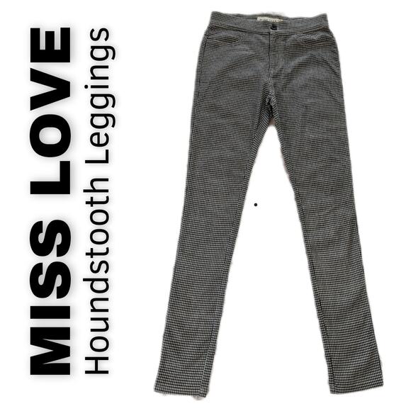 Miss Love Mid-Rise Structured Stretch Leggings Gray Ivory Houndstooth Size Small - Picture 1 of 9